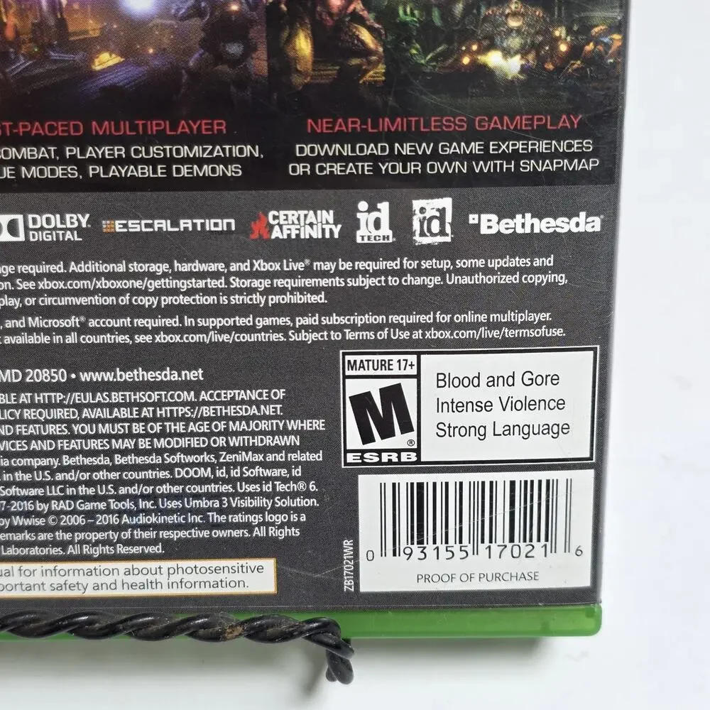 Doom (Microsoft Xbox One, 2016) CIB Complete Game Disc, Case & Manual